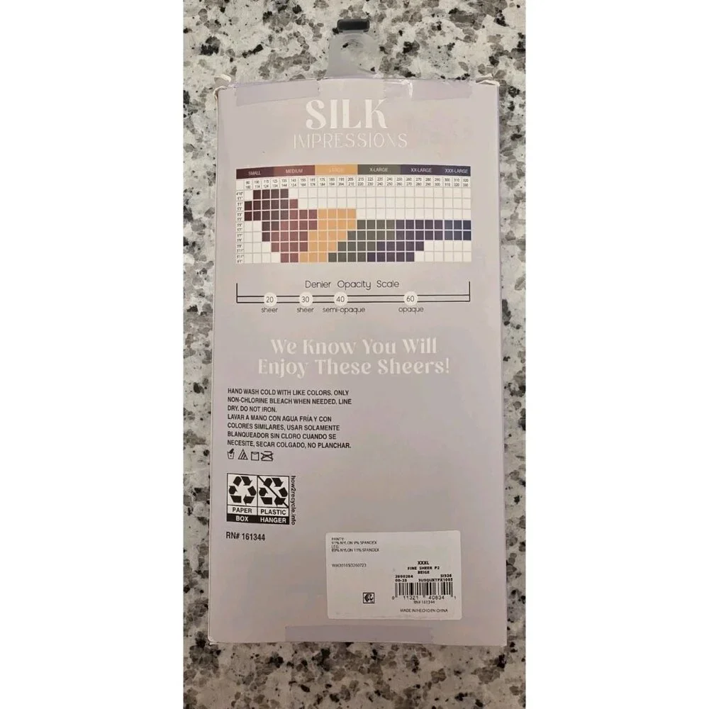 Silk Impressions XXXL 2 Pair 15 Denier Beige Sheer High Waist Pantyhose‎